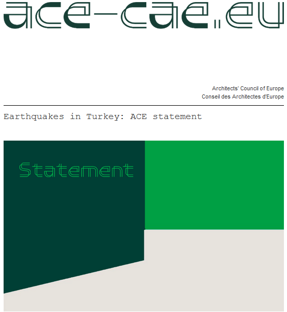 Δήλωση του Συμβουλίου Αρχιτεκτόνων της Ευρώπης (ACE) για τους σεισμούς στην Τουρκία