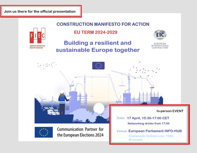 Ευρωπαϊκή Εκδήλωση για την παρουσίαση του Μανιфέστο για τη Δράση στις Κατασκευές (2024-2029) της FIEC