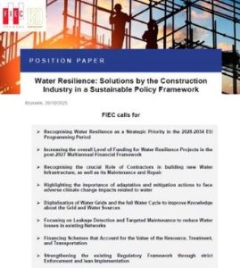 Η Ομοσπονδία Ευρωπαϊκών Κατασκευαστών (FIEC) προτείνει λύσεις για την ανθεκτικότητα των υδάτων στην Ευρώπη